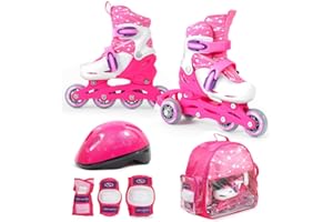 SMJ SPORT SMJ Lot de 2 Patins à roulettes réglables pour Fille avec Roues LED + kit de Protection + Casque + Sac
