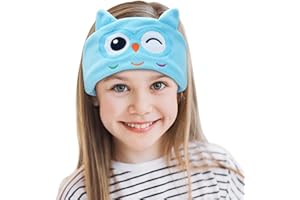Laelr Kids Headband Headphones Soft Fleece Wireless Bluetooth Headband Headset with Built-in Microphone Voice Prompt Hi-Fi Stereo Super Bass Music Sleep Eye Mask for Travel and Sleeping (Blue)