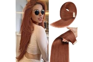 ‎YDDM YDDM Tape In Extensions Echthaar 20pcs 50cm 50g Dunkelrotbraun Invisible Copper Orange Braun Tape Extensions Echthaar Auburn Tape Extensions Skin Weft Haarverlängerung(20Zoll,33A#)