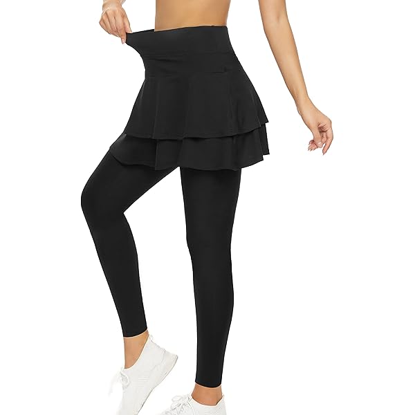Turnhier Dames Tennis Rok Leggings met Zakken, Capri Yoga Leggings met Rokken voor Golf, A2/Zwart, M