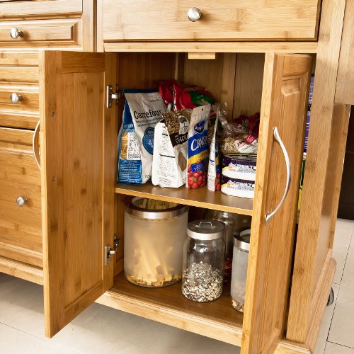 SoBuy® Luxus-Küchenwagen aus hochwertigem Bambus mit Edelstahlarbeitsplatte,Kücheninsel,Küchenschrank,B129xT46xH91cm FKW14-N - 7