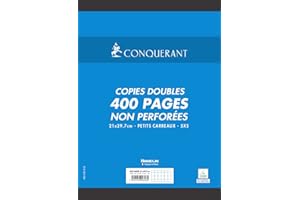 CONQUERANT Copies Doubles Non Perforées A4 Petits Carreaux 5mm 400 Pages Sous Film Blanches