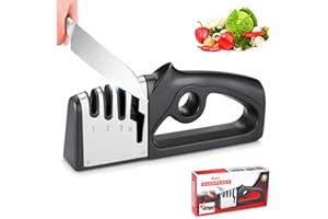 MERAPRIME Afilador Cuchillos Profesional 4 en 1 | Afilador de Cuchillos Profesional con Piedra Afilar Cuchillos | Afilar Cuchillos y Afilador Tijeras | Knife Sharpener Multiusos, 3 Etapas y Afilador Tijeras
