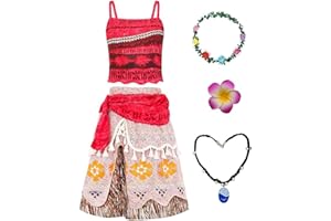 ATORCHER Atorhcer Vaiana kostium dziecięcy z naszyjnikiem, koroną kwiatową i spinką do włosów. Kostium Moana dla dziewcząt, karnawał Vaiana, hawajskie urodziny, cosplay