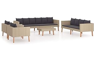 Deufre Conjunto Muebles de Jardín de Ratán 5 Piezas Sofa Jardin Exterior Sofas Exterior Jardin Ratan Conjunto Jardin con Cojines Lavables para Jardín Terraza Patio Beige