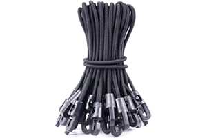 VirtuGro 30 Pcs Small Bungee Cords with Hooks, 10cm Short Elastic Bungee Straps with Hooks, Black Elastic Rope Shock Cords Tarpaulin Hooks for Camping Tents Flags Tarp Luggage Tent Accessories