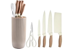 JENMAYT Couteau Cuisine,6 Pièces Set Couteau Cuisine en Acier Inoxydable,antiadhésif et antidérapant,avec Bloc Couteaux Cuisine Verticale,pour la maison et le restaurant