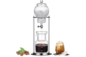 FUERDICH Ice Cold Brew Dripper Cafetera, Cafetera de gotas de hielo de 600ml, Regalo para Amantes del café Reutilizable Soporte de Acero Inoxidable Transparente DIY Ice Coffee Brew Tower ﻿