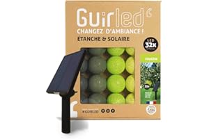 GuirLED - Guirlande d'extérieur boules lumineuses Guinguette LED - Étanche IP55 - Panneau solaire haut rendement - ON/OFF automatique - 32 boules 6m - Fougère