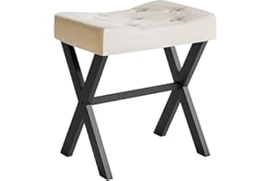 IBUYKE WBD018Y - Sgabello quadrato in lino a forma di U con gamba a X, poggiapiedi da tavolo, per camera da letto, soggiorno, biancheria da letto WBD018Y