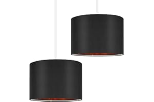 Weewooday 2 Pack Black Lampshade for Ceiling 12" Modern Golden Inner Drum Lamp Shade with E27 to E14 Lamp Shade Adapter Ring for Pendant Lights Table or Bedside Floor Lights
