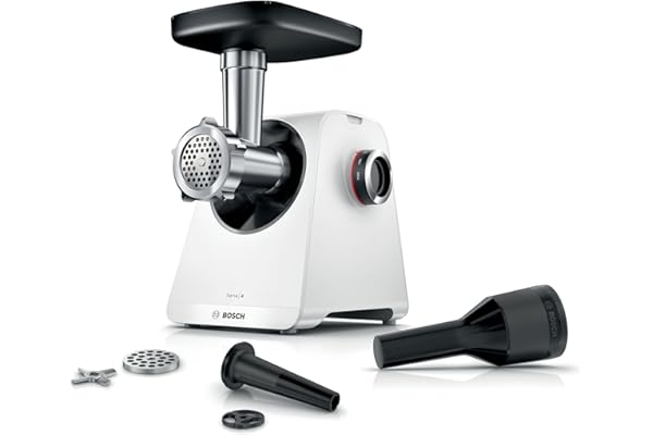 Bosch, MultiPower Série 4, hachoir à viande, puissant moteur de 1900 watts, hachoir à viande, garnisseur à saucisses, blanc, MFWS420W