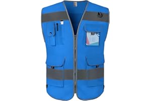 Graunton Hohe Sichtbarkeit Weste 9 Taschen Hi Vis Reflektierende Sicherheitsweste für Männer Frauen.