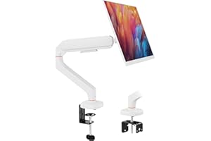 Ibergrif Bras Écran PC pour Moniteur 13-32 Pouces, Support Écran Ergonomique à Ressort à Gaz, Réglable en Hauteur, Inclinable, Pivotant, Rotatif avec Gestion des Câbles, VESA 75/100mm, MA001W -Blanc