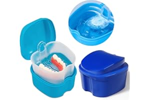 BOYIGOG 2pcs Denture Box with Strainer, Portable False Teeth Storage Container, Orthodontic Dental Retainer Box Denture Cleaning Kit for Travel, Retainer Cleaning