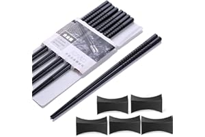 Haosell Palillos chinos japoneses, 5 pares y 5 palillos chinos, de aleación, para platos asiáticos, reutilizables (estilo 1)
