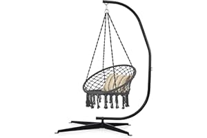 GIANTEX Support Fauteuil Suspendue Structure Métallique Robuste, pour Fauteuil Hamac Suspendu d'Intérieur et d'Extérieur/Balançoire Nid d'Oiseau, Charge de 150 kg, 111 x 84 x 207 cm, Noir