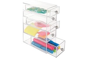 mDesign Organizer do szuflad na biurko, do przechowywania artykułów papierniczych, takich jak długopisy, ołówki, zszywki i inne, porządek na biurku, z 5 szufladami, przezroczysty