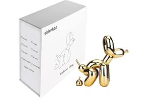 alslovkar Squat Balloon Dog Statue, Resin Sculpture Home Decor, Modern Desk Office Home Decoration Accessories for Living Room, Animal Figures (Galvanized Gold, 9.5 x 9.5 cm)