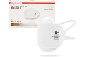 Handanhy Non-Valved FFP3 Face Masks, HY9330 Pro NR D Premium Disposable Respirator - CE Certified & Tested by BSI, Individually Wrapped (20)