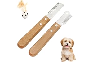 UOCAI Trimmmesser Hund 2-Teiliger - Satz Haustier Hundetrimmer & Unterwollkamm mit Holzgriff für Rauhaardackel & Katzenpflege - Sicheres Fellpflege mit Spielball für Haustierpflege & Unterhaltung