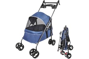 HUOLE Carrito plegable para animales pequeños 3 en 1 - Capacidad máx. 20 kg – Acero y EVA – Bolsa de transporte extraíble – 50 x 70 x 95 cm – Color azul