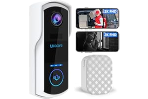 UCOCARE Doorbell Camera Wireless with Chime, 2K FHD Video Doorbell Wireless, PIR Motion Detection, Instant Alerts, 2-Way Audio, Night Vision, 2.4G WiFi, IP67, Battery Powered(Black)