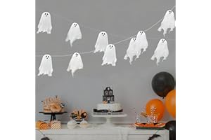 BSEICAL Halloween Deko Fenster Hängende Geister - 10 Stück Weißer Niedliche Fliegende Geist, 3M Mini Horror Türvorhang, Halloween Deko Innen Outdoor Gespenster für Kinder Party Garten Wand Terrasse Hof
