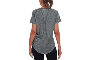 Jlowesun Women's Gym Shirts, Short Sleeve Lightweight Moisture Wicking Quick Dry Back Mesh Loose Fit Sports Tops for Ladies