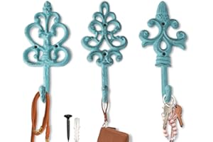 Comfify Ganci Decorativi in ghisa Shabby Chic -Rustico - Metallico - Fascino di Campagna Francese - Grandi Ganci Decorativi appesi - Set di 3 -Viti e Ancore per Il Montaggio Incluso