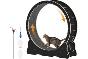 UNIONLINE 43.3 Inch Cat Exercise Wheel Large 110cm, Indoor Cats Treadmill with Detachable Carpeted Runway, Running Wheels for Pet,Black