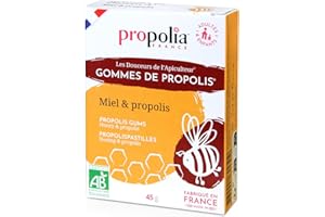 PROPOLIA - Bio - Gommes de Propolis & Miel - Apaise la gorge - Complément alimentaire - 100% naturel - Fabriquées en France - 45 g