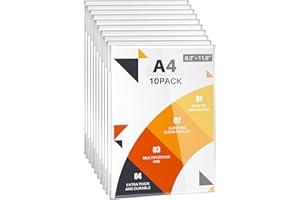 WenYa Lot de 10 supports muraux A4 en acrylique (portrait) - Autocollant sans cadre - Pour bureau, magasin, restaurant - Sans perçage - Porte-documents transparent