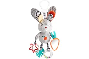 Jodsen Baby Pram Pushchair Toys Newborn Sensory Toy for Babies Soft Plush Early Development Stroller Car Toy Hanging Activity Toy with Teether Clip on Pushchair Handbells Baby Rattles Toys (Rabbit)