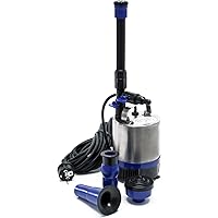 Edelstahl Springbrunnenpumpe mit 50 Watt und 1750 l/h, inkl. 3 Aufsätzen für verschiedene Fontänen