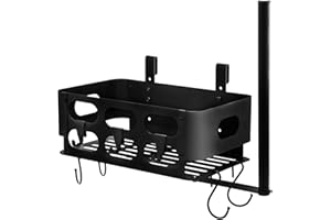 CASDUCT Storage Bin for Traeger Grills,BBQ Basket with Towel Holder,7 Metal Hooks Compatible for 20/22/34/575/780, Ironwood 650, Z Grills, Pit Boss Pellet Grills Black