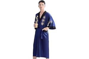 Bon amixyl Peignoir Unisexe Kimono Japonais Chinois Dragon Pyjama Cardigan Kimonos Robe de Chambre en Satin Peignoir