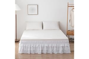 POIUYT Gonna da Letto Singolo/Matrimoniali/Una Piazza e Mezzo Mantovana Giroletto 180 x 200 Tre Lati Tessuto Elastica Bedskirts Tinta Unita Pizzo Vestiletto - Lunghezza 38 cm/14.9''