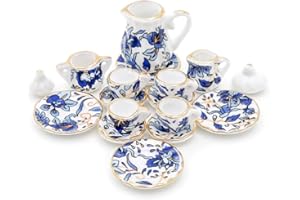Odoria 1/12 Scale Dolls House Miniature Tea Sets 15Pcs Dollhouse Accessories, Blue