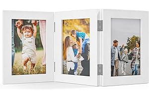 Feelhap Marcos de Fotos Triple Marcos de Fotos para 3 Fotos de Madera Plegable Madera Marco para Retrato Blanco Marco Decoración hogareña Familia Amigo Regalo Escritorio Decorar (10 x 15 cm)