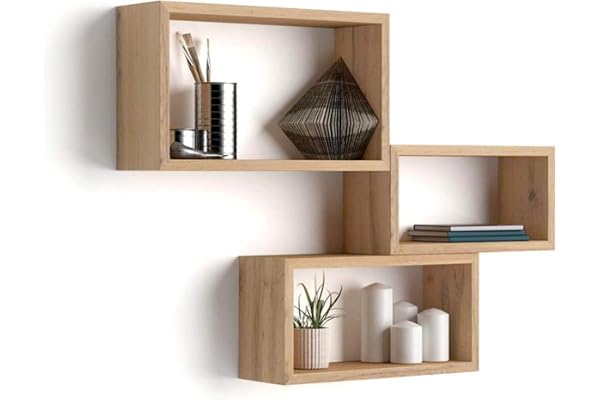 MOBILI FIVER, Lot de 3 Cubes muraux rectangulaires, Giuditta, Bois Rustique, Mélaminé, Étagères murales Cubes pour Cuisine et Salon, Made in Italy