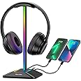 New Bee RGB Gamer Headset Stand with 2 Type-C Ports and USB Headset Stand Data Transmission Universal for PC Gaming Headset (