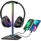New Bee Supporto Porta Cuffie da Gioco RGB con Caricabatterie USB di Tipo C e Trasferimento Dati, Universale, Scrivania, per 
