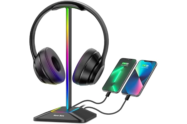 New Bee Support Casque RGB Gamer avec 2 Ports Type-c et USB Casque Stand Transmission de Données, Universel pour Casque de Gaming PC(Noir)