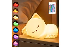 One Fire [Regalo+Telecomando Luce Notturna Bambini, 16 Colori 5 Luminosità Lampada Gatto, Silicone Ricaricabile LED Lampada Notturna per Bambini Cameretta Bambina Regalo Bambina Bimba Taglia Piccola
