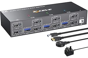YOUTINGHDAV KVM Switch 2 Monitors 3 computers Displayport 1.4, USB 3.0 KVM Switch Dual Monitor 4K@144Hz for 3 computer Share Mouse Keyboard, with Wired Remote