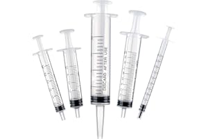AOZUO 5 sztuk strzykawki z tworzywa sztucznego, strzykawka 5 ml, 1 ml 3 ml 5 ml 10 ml 20 ml plastikowe strzykawki do karmienia bez igły wielokrotnego użytku strzykawka pomiarowa do laboratorium