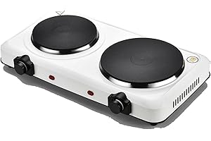 MEGASHOPITALIA Fornello Elettrico Portatile Piastra Singola o Doppia Piastra in Ghisa Antiaderente (2 Fuochi)