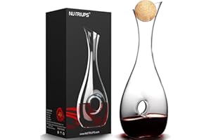 NUTRIUPS Decanter per Vino Decanter per 375 ml Decanter di Cristallo Vetro 1.2L Decantatore & Tappo Caraffa per Vino Aeratore per Vino Rosso Decanter Vino Soffiato Decantatore Set & Spazzola per Pulizia