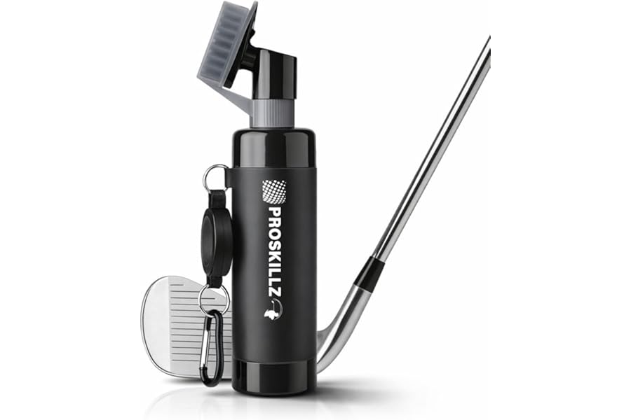 PROSKILLZ UK PRO Golf Club Brush Cleaner with Built-In Water Spray – Premium 180ml Groove Cleaning Tool with Retractable Clip & Nylon Bristles for Men, Women & All Golfers